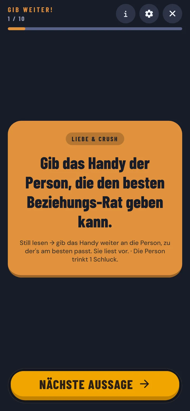 Gib weiter!: App-Ansicht
