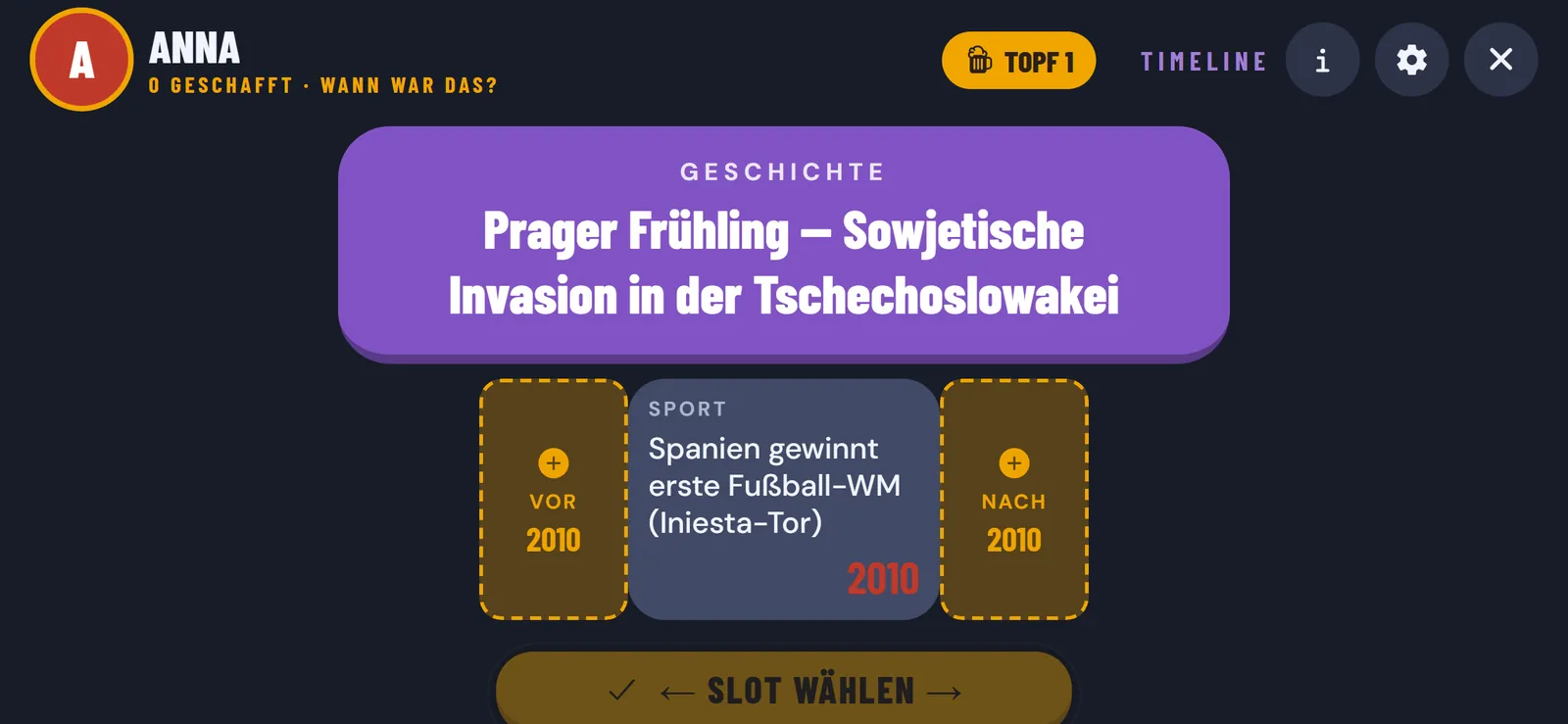 Timeline: App-Ansicht