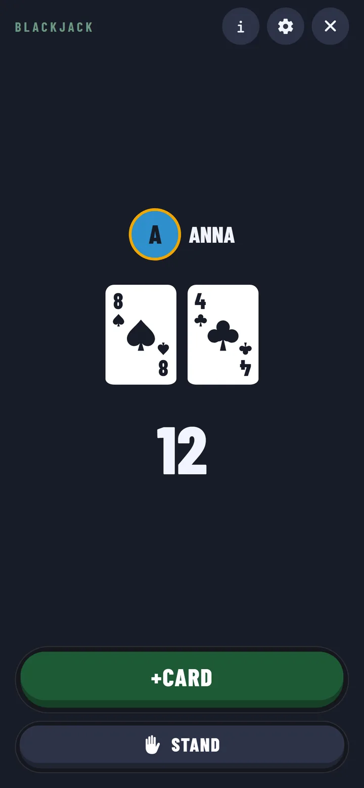 Blackjack: app screen