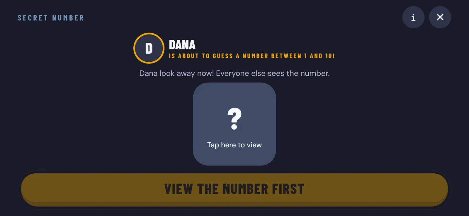 Secret Number: app screen