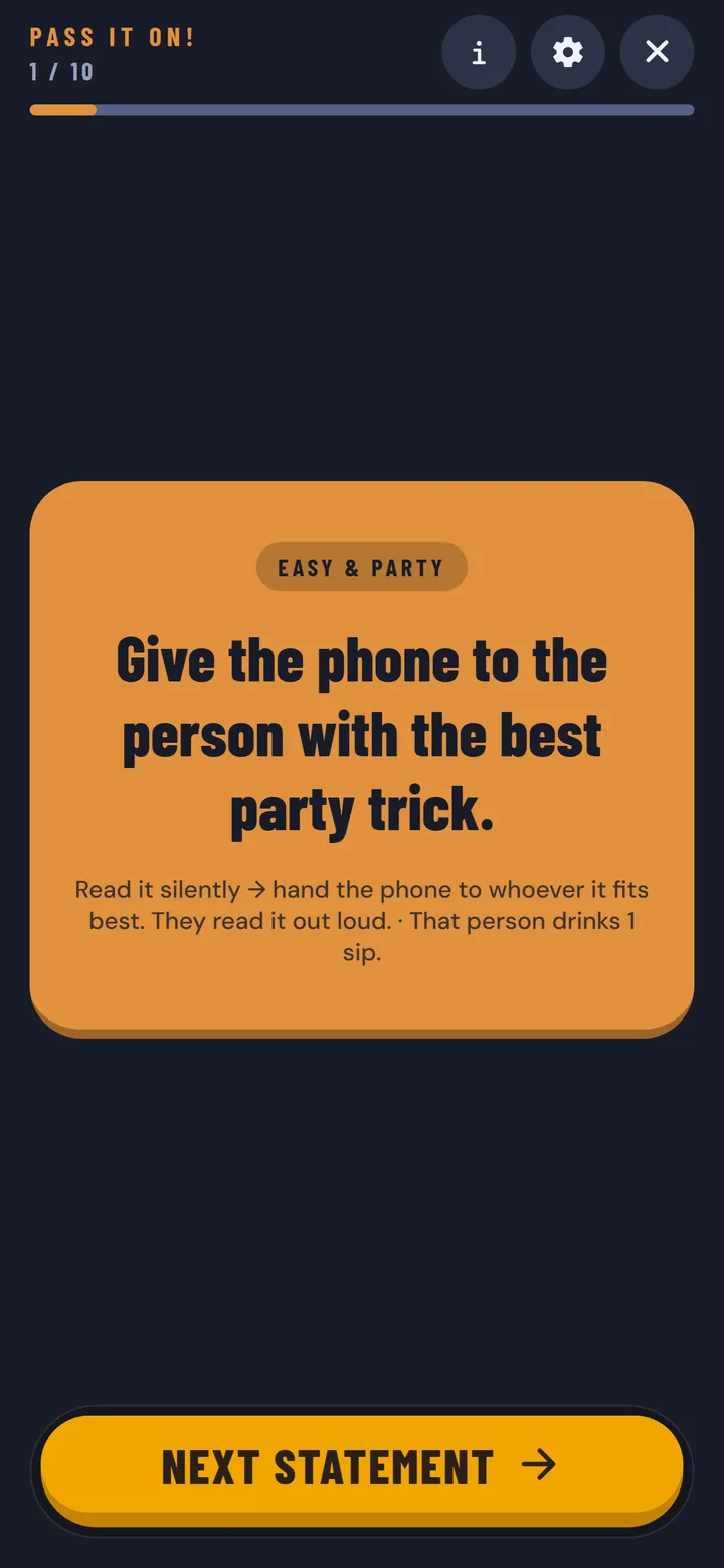 Pass It On!: app screen