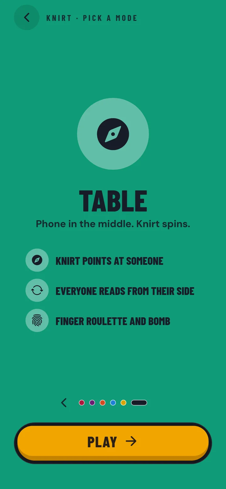 Table: Knirt mode in the app