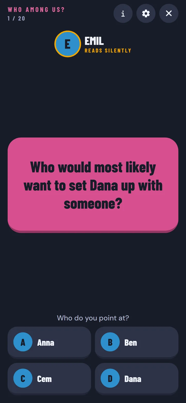 Who Among Us?: app screen